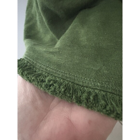 Chicos Linen Top Size M Green Ruffle Flutter Sleeve Relaxed Fringe Preppy Forest - Picture 3 of 16